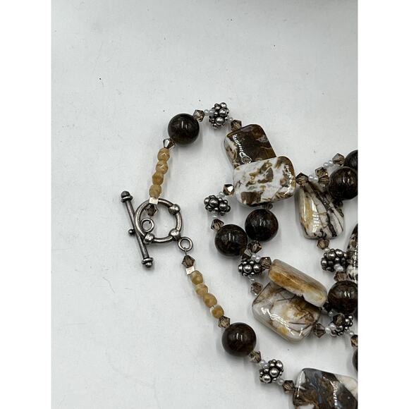 Artisan made Sterling Agate Browns, Cream, Tans, Crystal Bronzite  
necklace - Picture 9 of 11